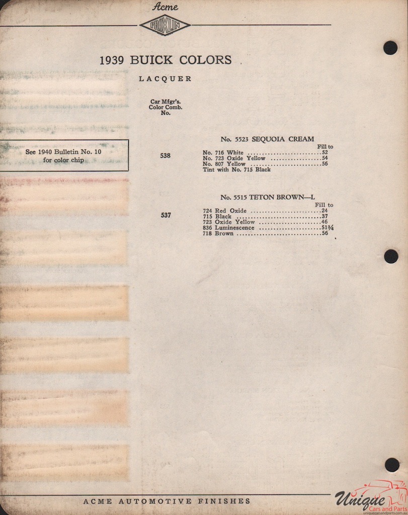 1939 Buick Paint Charts Acme 2